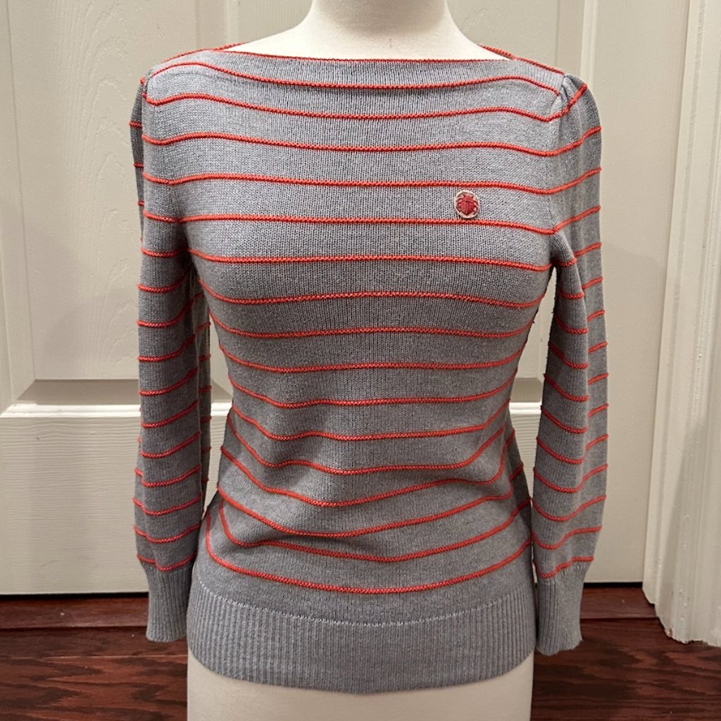 Marc By Marc Jacobs Grey Striped Sweater, Size Xs